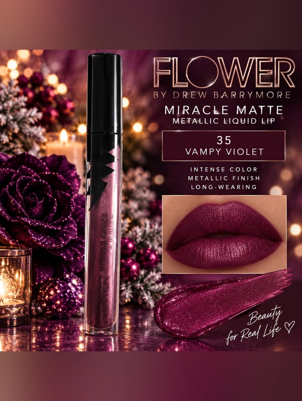 FLOWER Miracle Matte Metallic Liquid Lipstick - Vampy Violet (35)